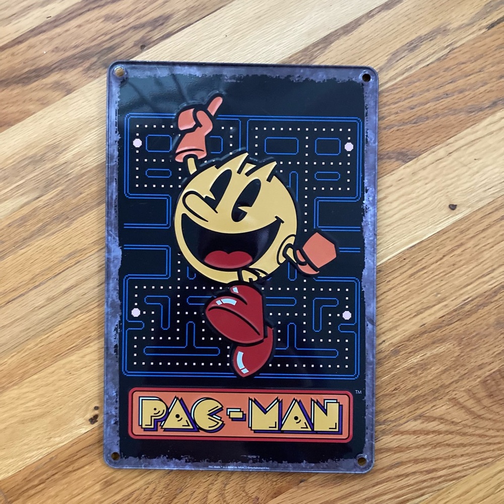 Pac-Man Vintage Metal Sign - Black, Yellow, and Red